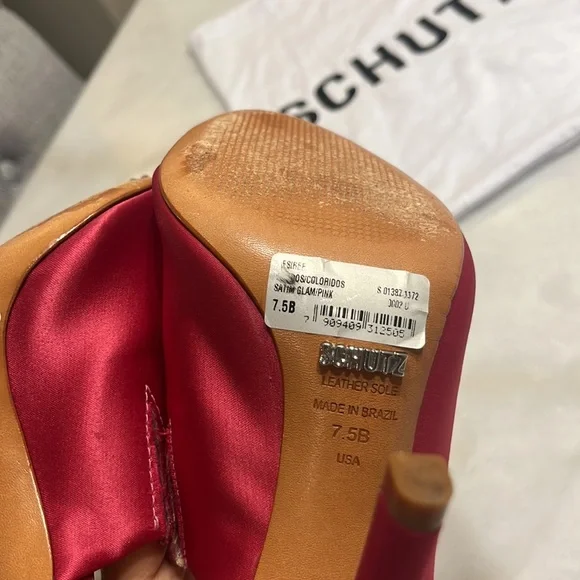 Schutz Desiree Pink Satin Open Toe Mule Heels - Picture 6 of 8